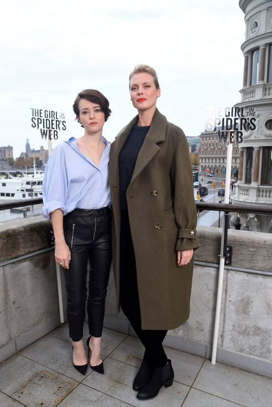 CLAIRE FOY and SYNNOVE MACODY LUND at The Girl in the Spider’s Web Photocall in Stockholm 10/18/2018