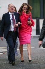 ELIZABETH HURLEY Arrives at BBC Radio in London 10/09/2018