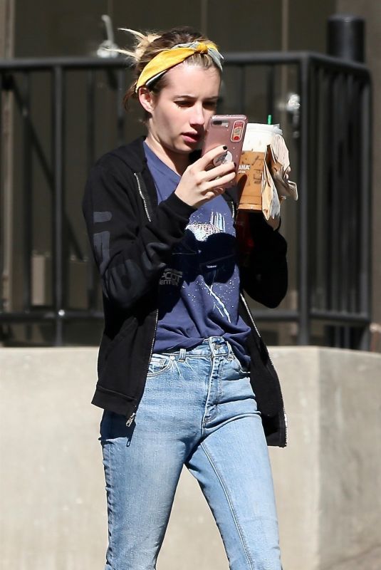 EMMA ROBERTS Leaves Starbucks in Los Feliz 10/18/2018