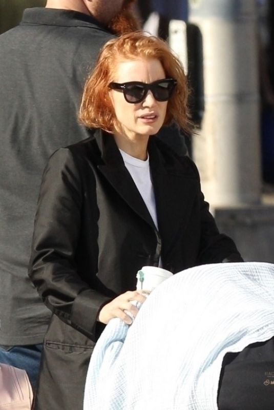 JESSICA CHASTAIN on the Set of Eve in Boston 10/12/2018