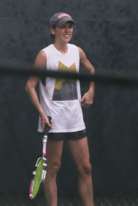 JESSICA STROUP Playing Tennis and Riding a Bicycle in Los Angeles 10/23/2018