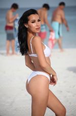 LISA OPIE in White Bikini on the Beach in Miami 10/02/2018