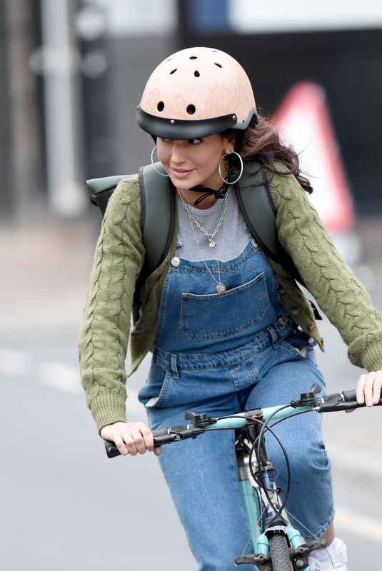 MICHELLE KEEGAN Riding a Bike on the Set of Brassic in Manchester 10/04/2018