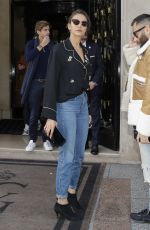 NINA DOBREV in Denim Leaves Her Hotel in Paris 09/29/2018