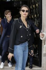 NINA DOBREV in Denim Leaves Her Hotel in Paris 09/29/2018