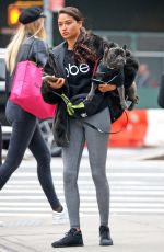 SHANINA SHAIK Out with Her Dog in New York 10/29/2018