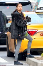 SHANINA SHAIK Out with Her Dog in New York 10/29/2018