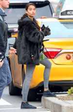 SHANINA SHAIK Out with Her Dog in New York 10/29/2018