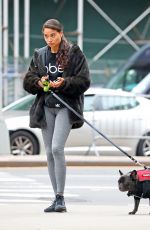 SHANINA SHAIK Out with Her Dog in New York 10/29/2018