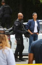 STEPHANIE SIGMAN on the Set of S.W.A.T. in Los Angeles 10/03/2018