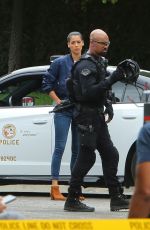 STEPHANIE SIGMAN on the Set of S.W.A.T. in Los Angeles 10/03/2018