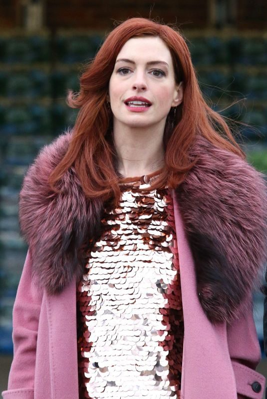 ANNE HATHAWAY on a the Set of Modern Love in Brooklyn 11/26/2018