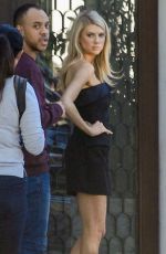 CHARLOTTE MCKINNEY on the Set of a Photoshoot at Cecconi