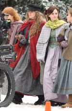 EMMA WATSON, FLORENCE PUGH, ELIZA SCANLEN and SAOIRSE RONAN on the Set of Little Women in Harvard 11/05/2018