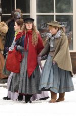 EMMA WATSON, FLORENCE PUGH, ELIZA SCANLEN and SAOIRSE RONAN on the Set of Little Women in Harvard 11/05/2018