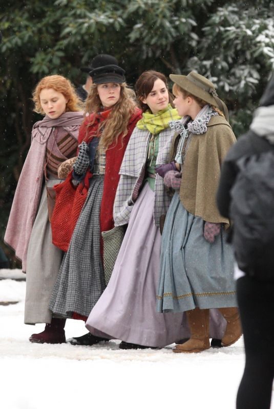 EMMA WATSON, FLORENCE PUGH, ELIZA SCANLEN and SAOIRSE RONAN on the Set of Little Women in Harvard 11/05/2018