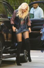 GWEN STEFANI in Denim Skirt Arrives at Warner Music Group in Burbank 11/16/2018
