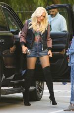 GWEN STEFANI in Denim Skirt Arrives at Warner Music Group in Burbank 11/16/2018