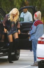 GWEN STEFANI in Denim Skirt Arrives at Warner Music Group in Burbank 11/16/2018