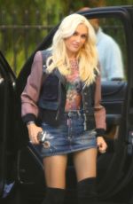 GWEN STEFANI in Denim Skirt Arrives at Warner Music Group in Burbank 11/16/2018