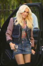 GWEN STEFANI in Denim Skirt Arrives at Warner Music Group in Burbank 11/16/2018