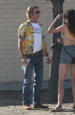 MARGARET QUALLEY and Brad Pitt on the Set of Once Upon a Time in Hollywood in Los Angeles 10/31/2018