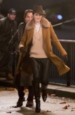 MICHELLE DOCKERY Filming Scenes on Thames Southbank 11/28/2018