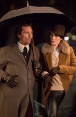 MICHELLE DOCKERY Filming Scenes on Thames Southbank 11/28/2018