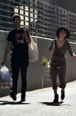 SARAH HYLAND and Wells Adams Shopping at Farmer