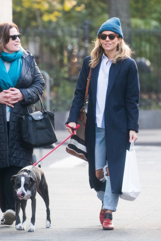 SIENNA MILLER Out with Her Dog in New York 11/19/2018
