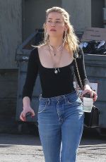 AMBER HEARD in Ripped jeans at Cafe D