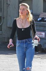 AMBER HEARD in Ripped jeans at Cafe D
