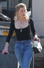 AMBER HEARD in Ripped jeans at Cafe D
