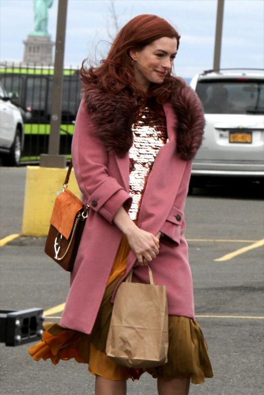 ANNE HATHAWAY on the Set of Modern Love in Brooklyn 12/09/2018