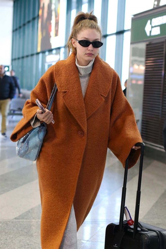 GIGI HADID Arrives at Airport in Milan 12/06/2018