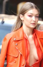 GIGI HADID Leaves Vogue Promo Tour in New York 12/11/2018