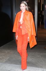 GIGI HADID Leaves Vogue Promo Tour in New York 12/11/2018