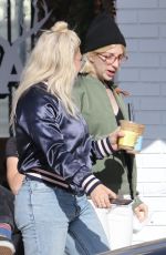 HILARY DUFF in Ripped Denim Out for Coffee in Studio City 12/18/2018