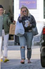 HILARY DUFF in Ripped Denim Out for Coffee in Studio City 12/18/2018
