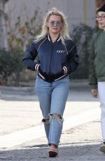 HILARY DUFF in Ripped Denim Out for Coffee in Studio City 12/18/2018