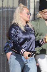 HILARY DUFF in Ripped Denim Out for Coffee in Studio City 12/18/2018