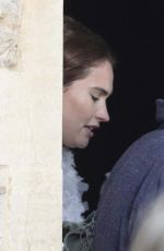 LILY JAMES on the Set of Four Weddings and A Funeral in London 12/14/2018