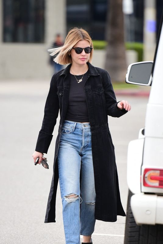 LUCY HALE in Ripped Denim Out and About in Los Angeles 12/14/2018