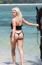 MEGAN BARTON HANSON in Bikini Riding a Horse at a Beach in Mauritius 12/23/2018