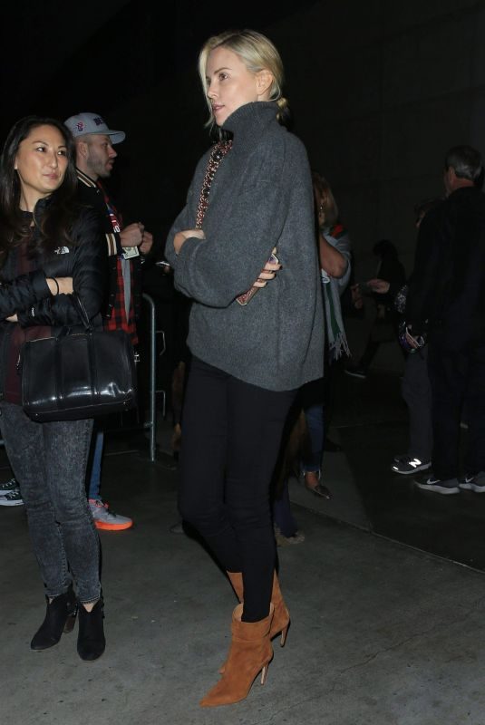 CHARLIZE THERON Arrives at LA Lakers Game at Staples Center in Los Angeles 01/09/2019