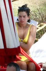 DUA LIPA in a Yellow Bikini at a Beach in Miami 01/01/2019
