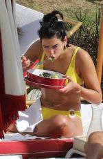 DUA LIPA in a Yellow Bikini at a Beach in Miami 01/01/2019