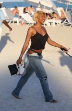 ELISA JOHNSON in Low Cut Baggy Jeans at a Beach in Miami 12/30/2018