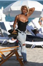 ELISA JOHNSON in Low Cut Baggy Jeans at a Beach in Miami 12/30/2018