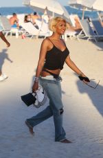 ELISA JOHNSON in Low Cut Baggy Jeans at a Beach in Miami 12/30/2018
